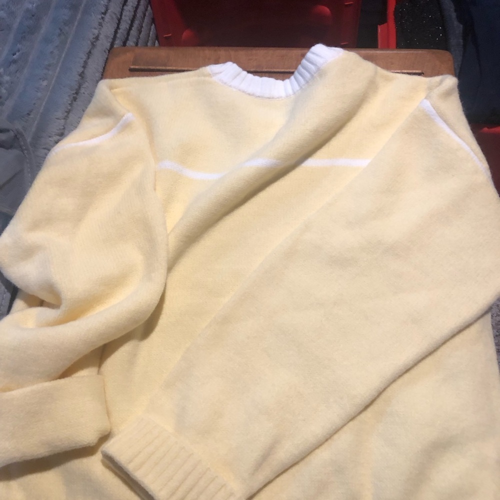 Womens Crewneck Sweater in Pale Yellow with White Trim